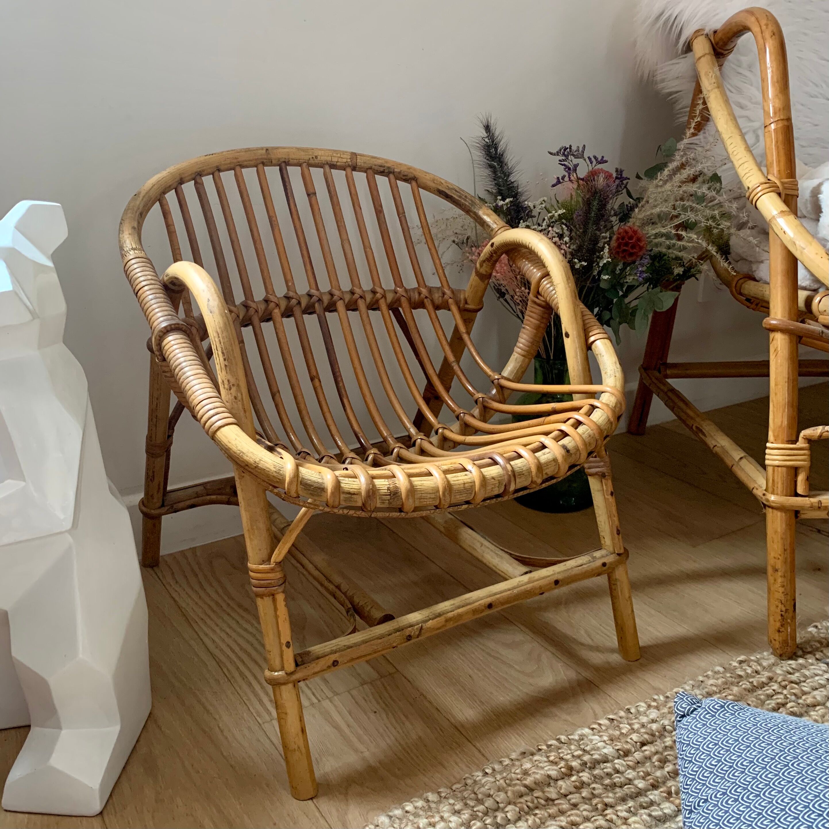 Rattan shell armchair, children's model