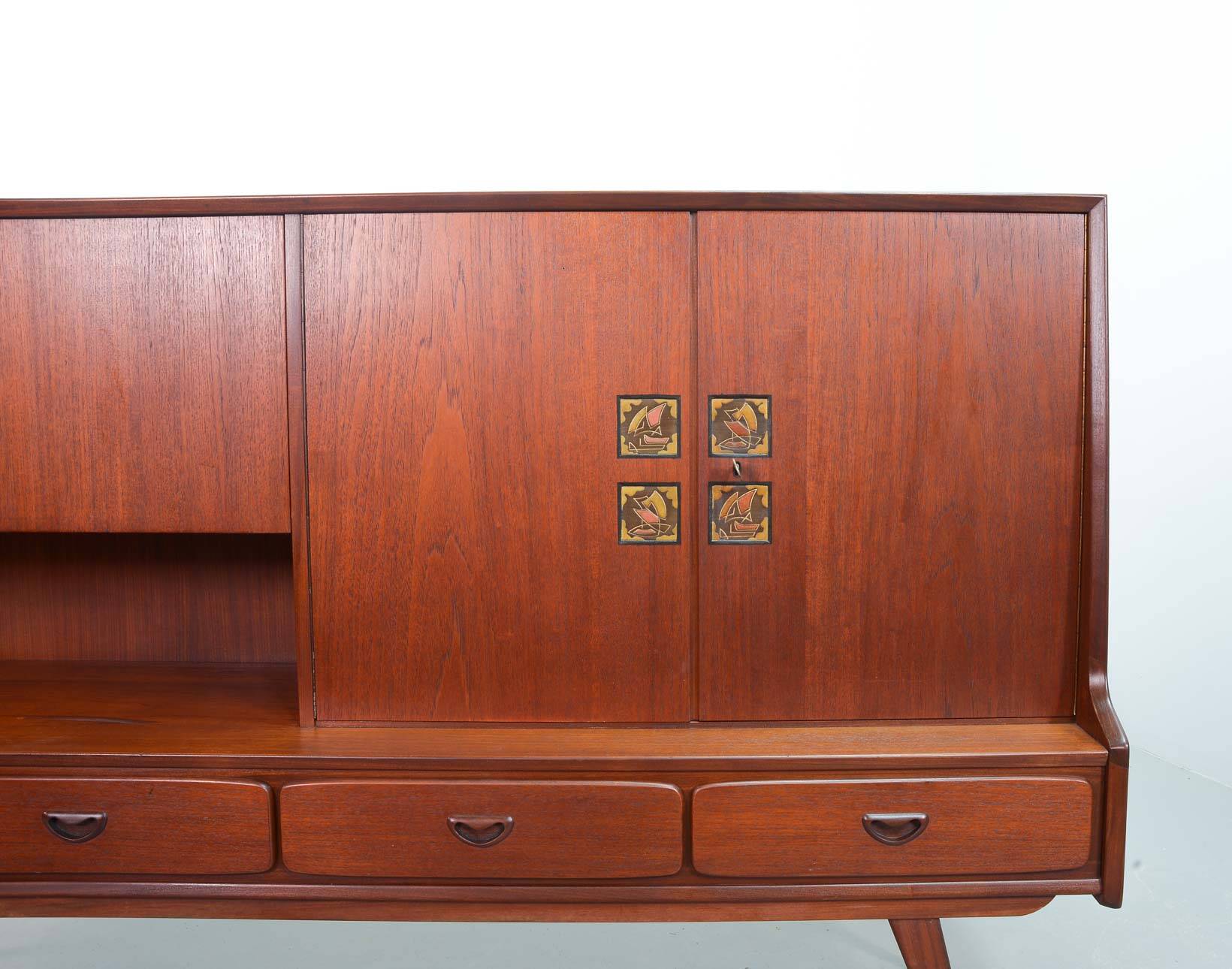 Louis van Teeffelen Vintage Design Teak Wooden High Sideboard for Webe 60s