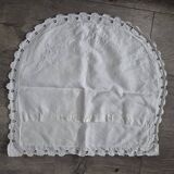 Vintage half-round white embroidered pillow cushion cover – 1960s, mo