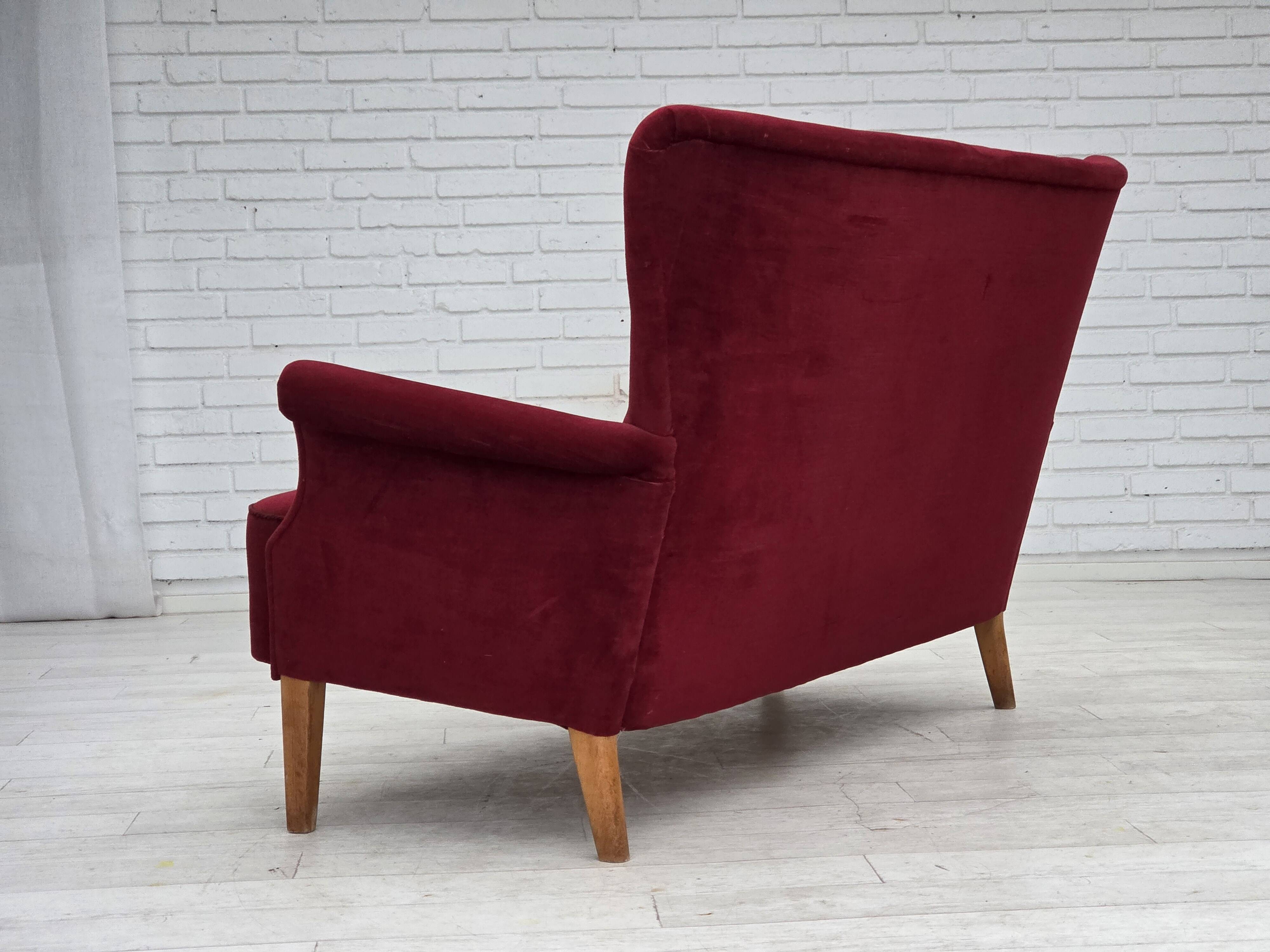 1960s, Swedish 2-seater sofa by Dux Sweden, furniture velour, ash wood.