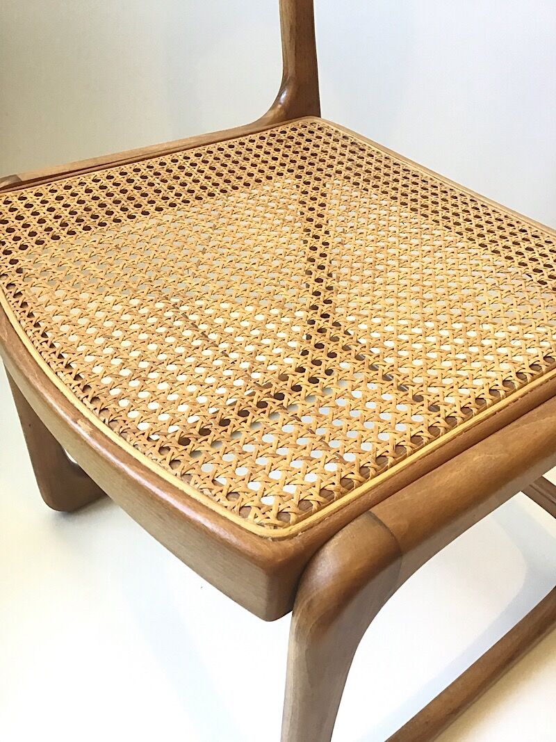 Set de 6 chaises traîneau cannées baumann, années 60