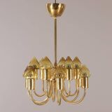 Hans-Agne Jakobsson 12-Armed Brass and Glass Model T 789/12 Chandelier, 1960s
