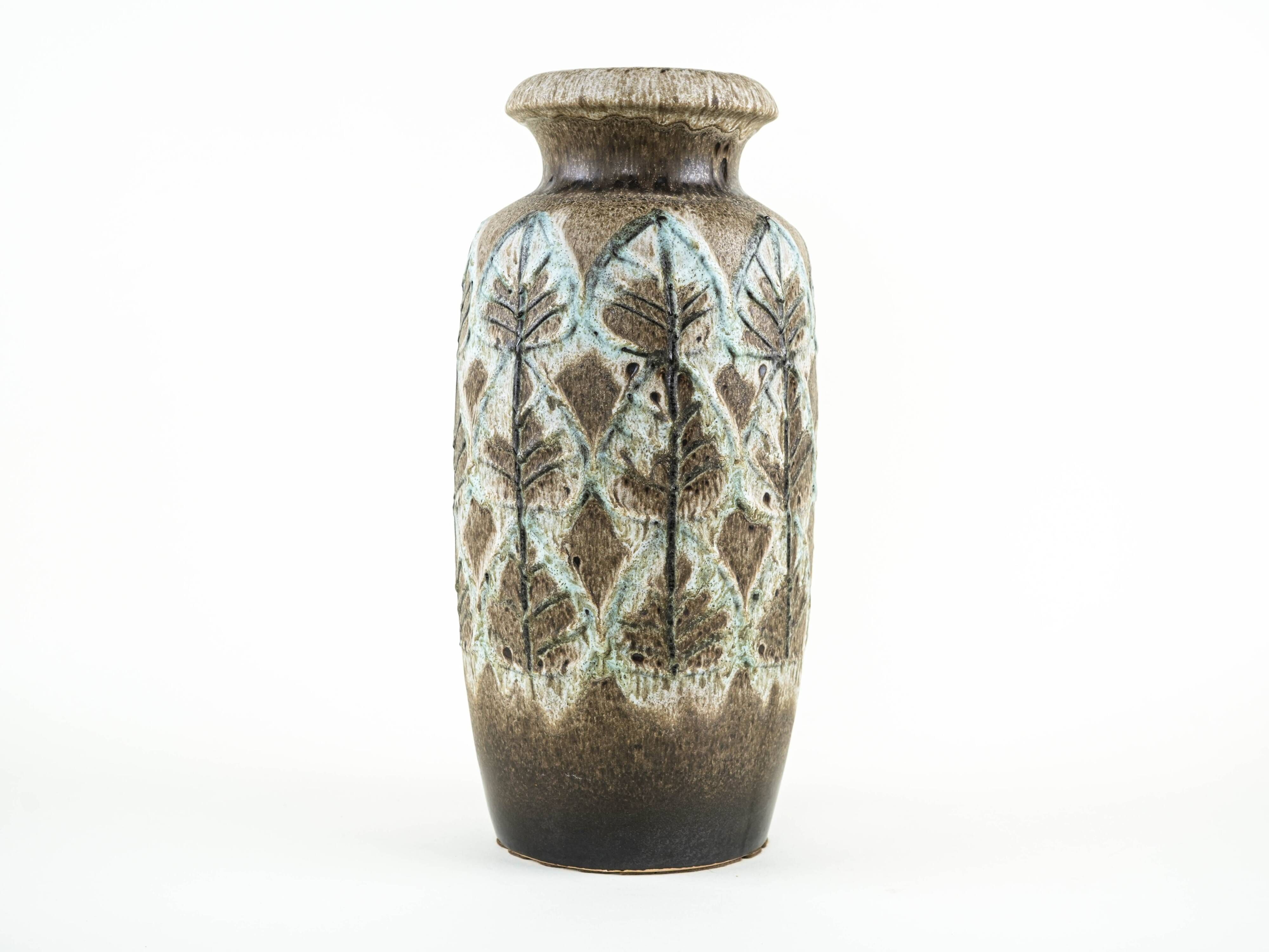 Scheurich ceramic floor vase with botanical relief pattern, Germany, 1970s