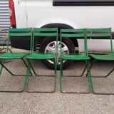 Garden set table and folding metal chairs