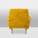 Marco Zanuso pour Artflex. Fauteuils jaune et en laiton doré. Années 1950.