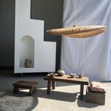 Rattan suspension or shade in the shape of a braided undulating circular tray d:80