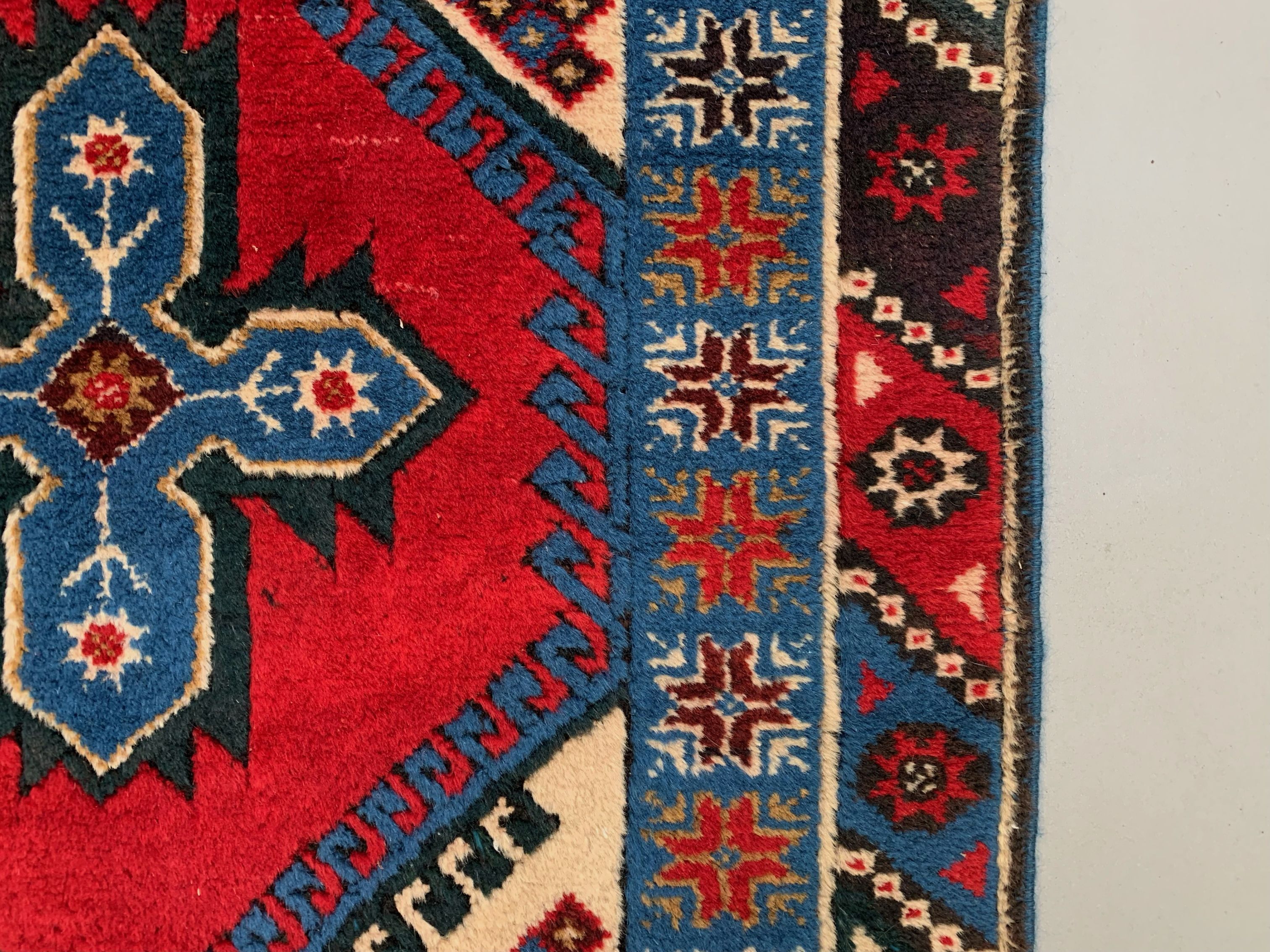 Turkish runner 490x88 cm tribal rug, red, beige, blue, vintage