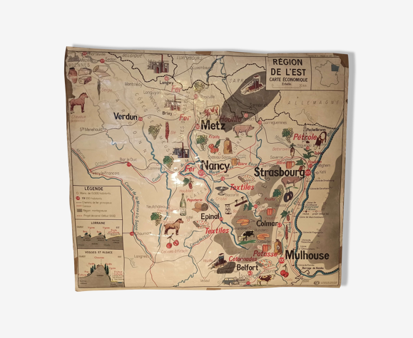 Carte murale d'école ancienne région Metz