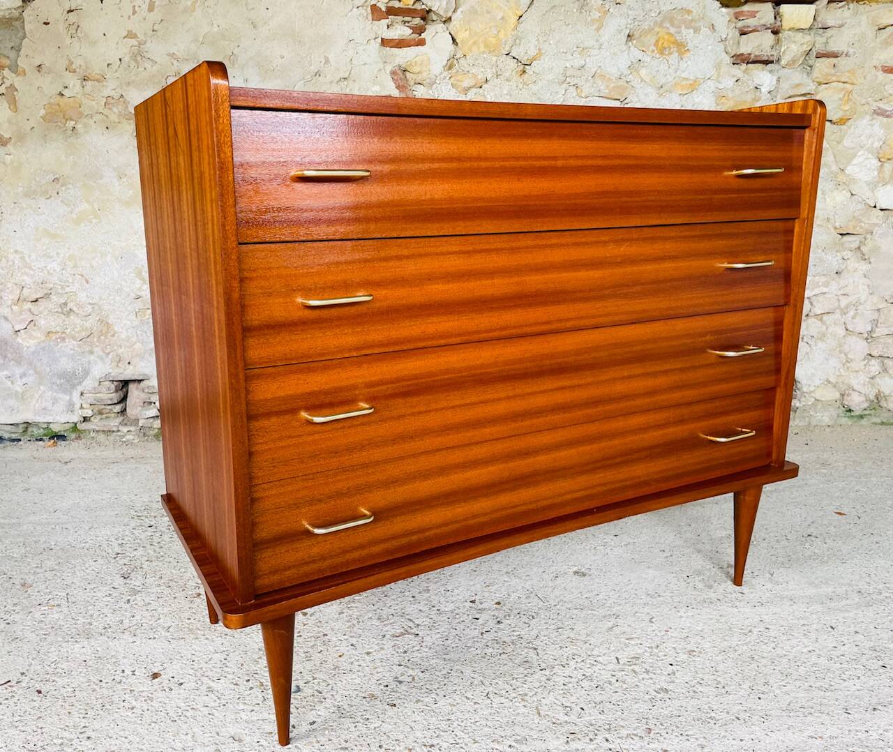 Large vintage chest of drawers with 4 drawers, Scandinavian style, circa 60's