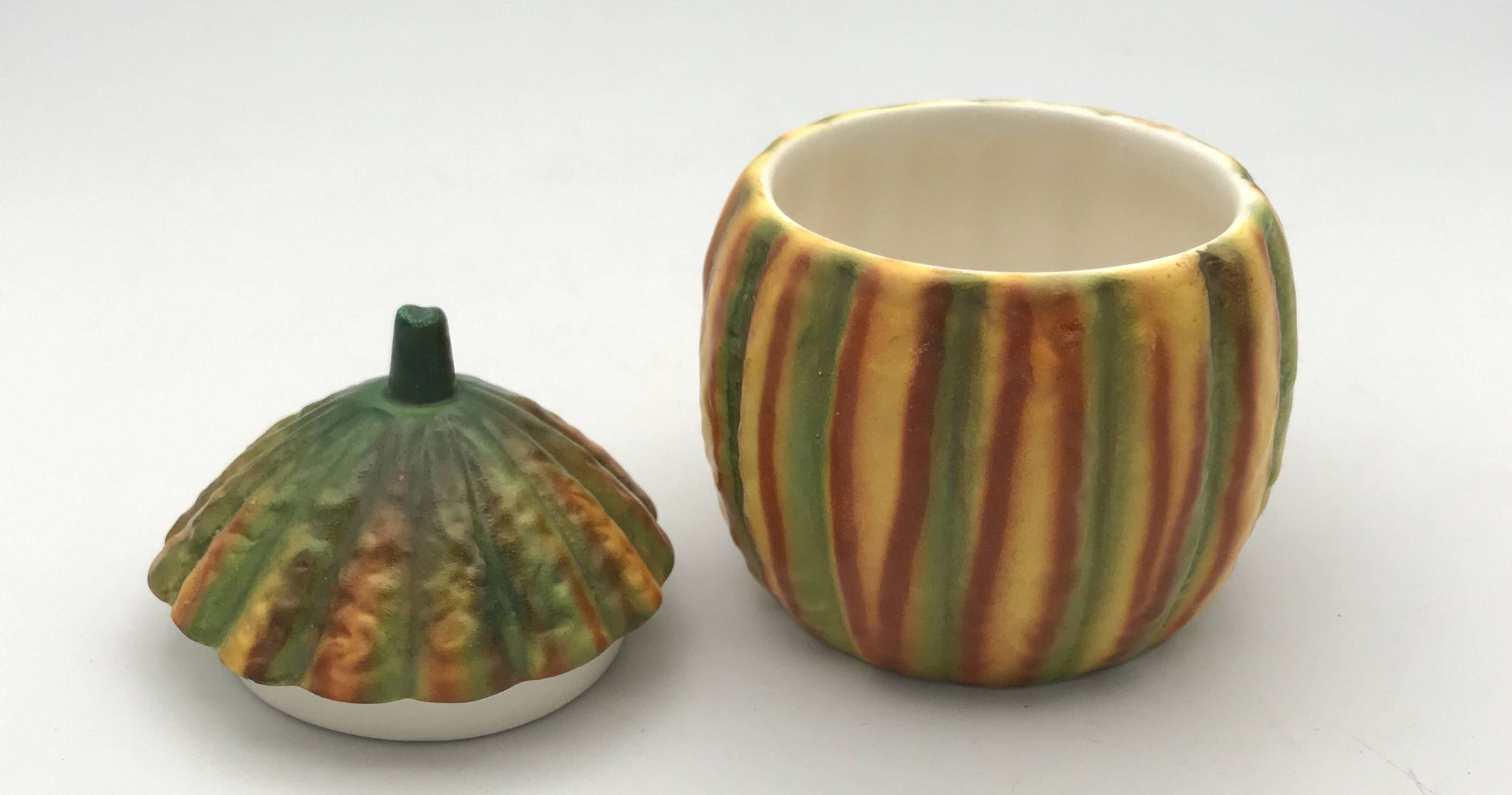Vintage ceramic sugar bowl by Barettoni Nove, melon shape, Italy