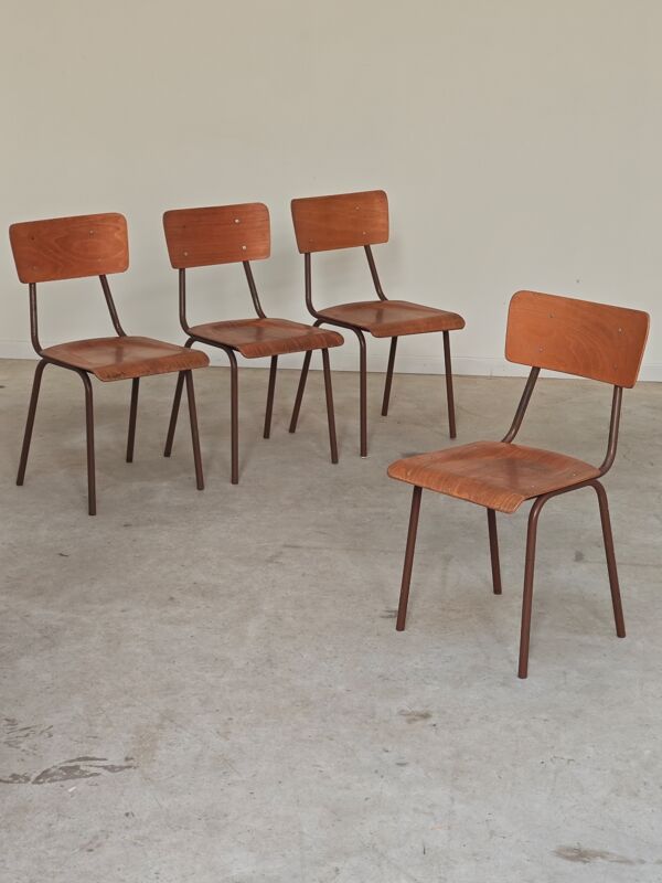 Lot de 4 chaises d'école tchèque style Mullca