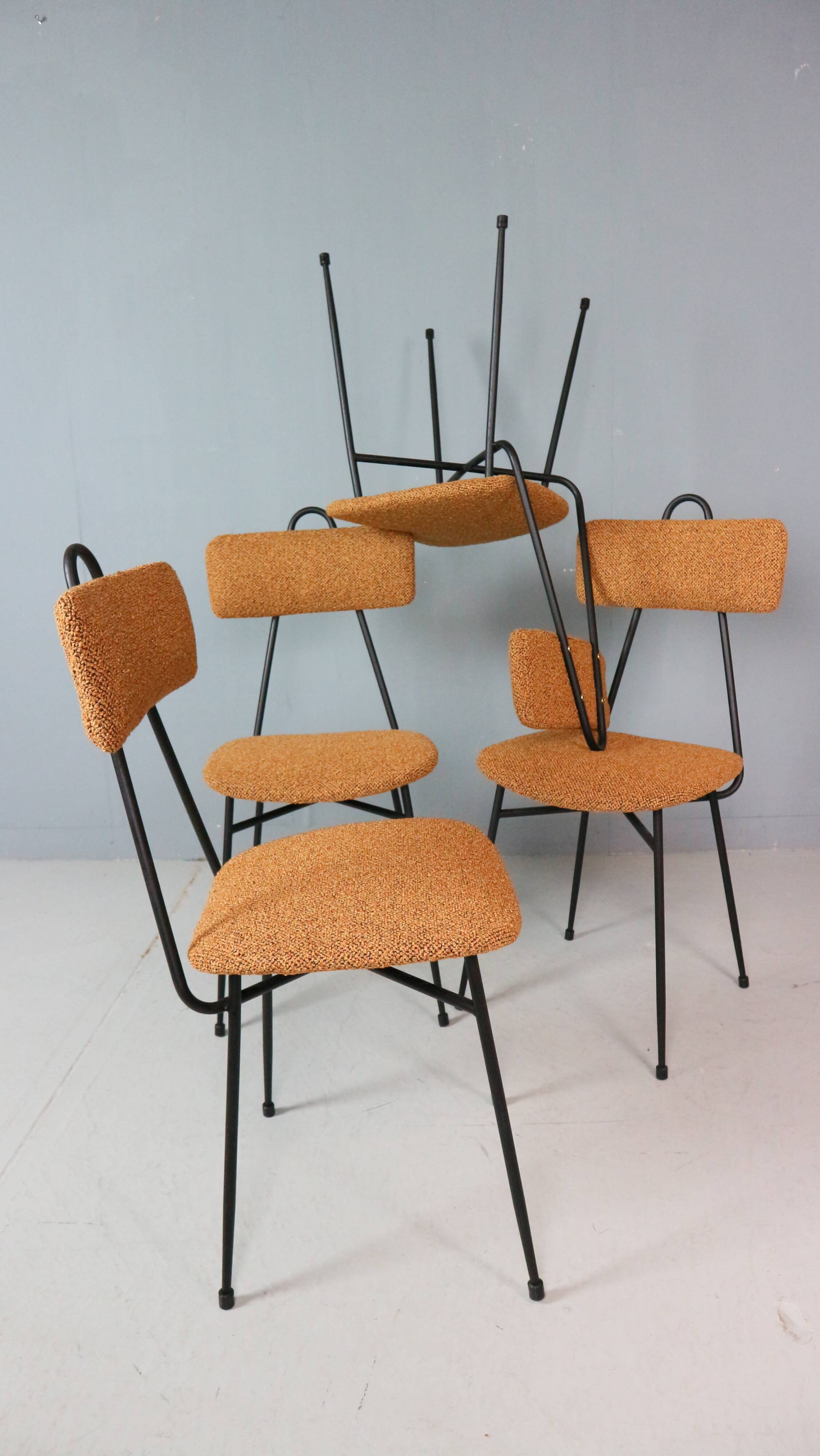 Set of 4 Italian dining chairs newly upholstered 1950s