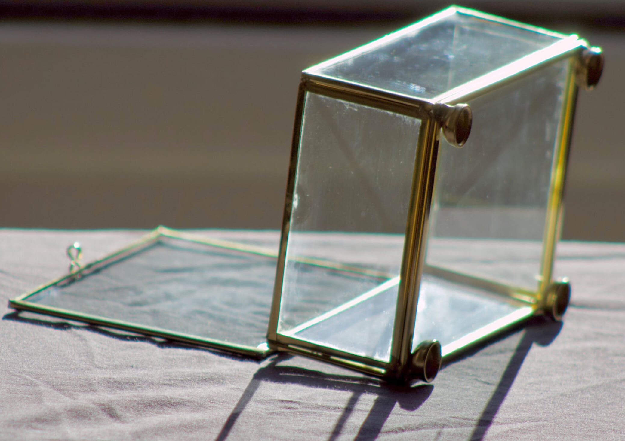 4 old glass, brass and mirror jewellery boxes