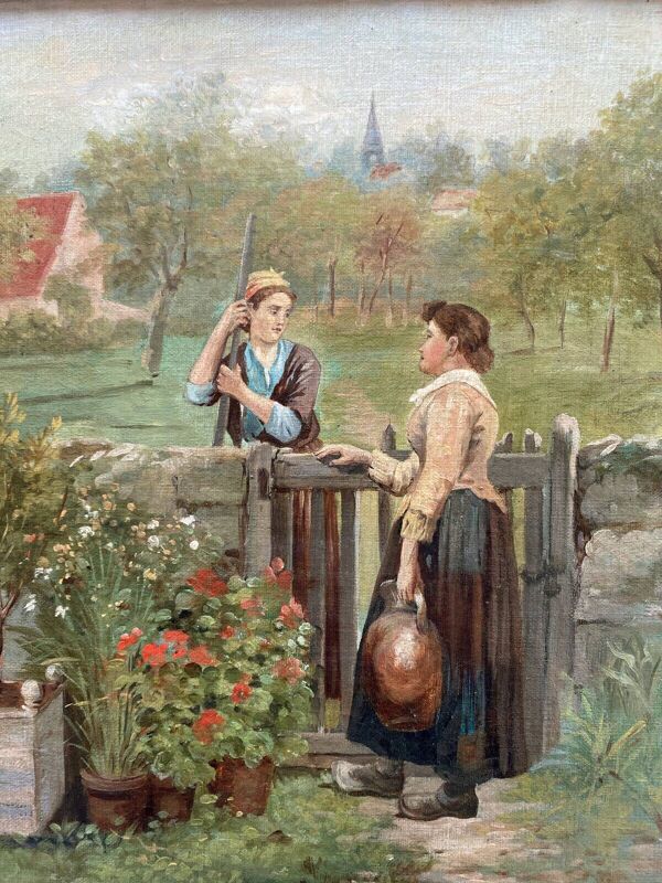 Tableau HST ''La conversation au jardin'' XIX° siècle