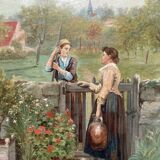 HST painting "The conversation in the garden" 19th century