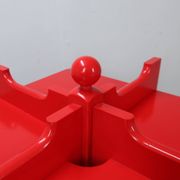Modular Italian red lacquered solid wood bookshelf, 1960s
