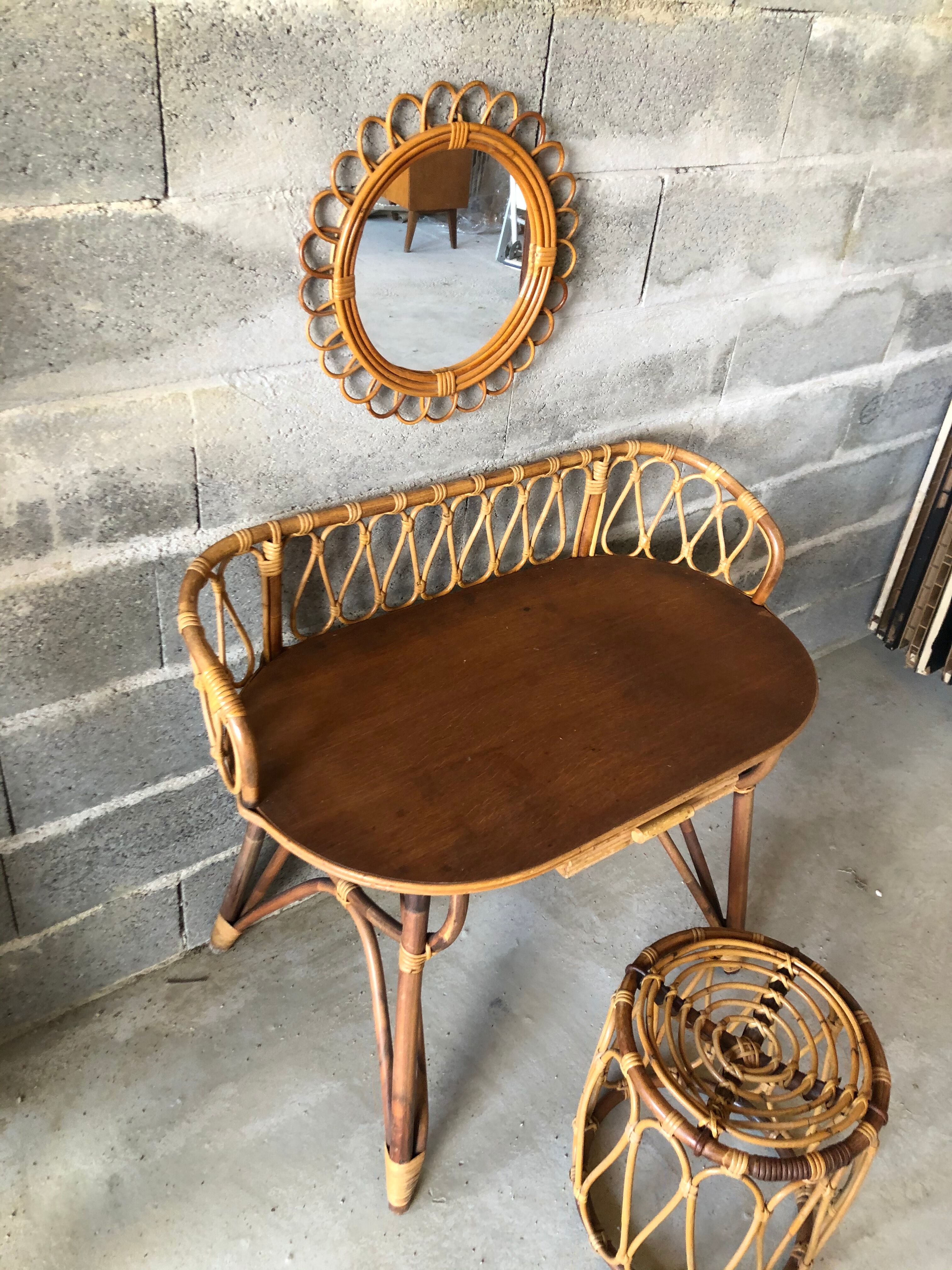 Vintage rattan dressing table 1960