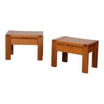 Pair of bedside tables in solid elm published by Monopoly, 1980.
