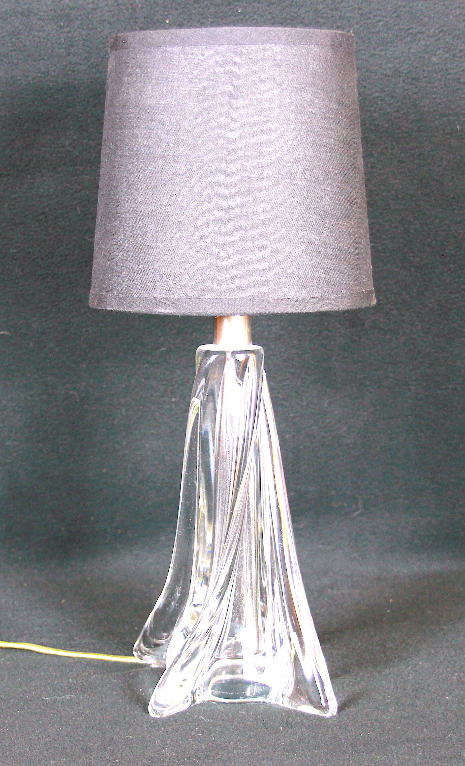 Twisted crystal glass bedside lamps, mid-century France - a pair