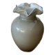 Vase Vintage années 50 en Opaline Grise - Collerette Bleue - H 18,5 cm