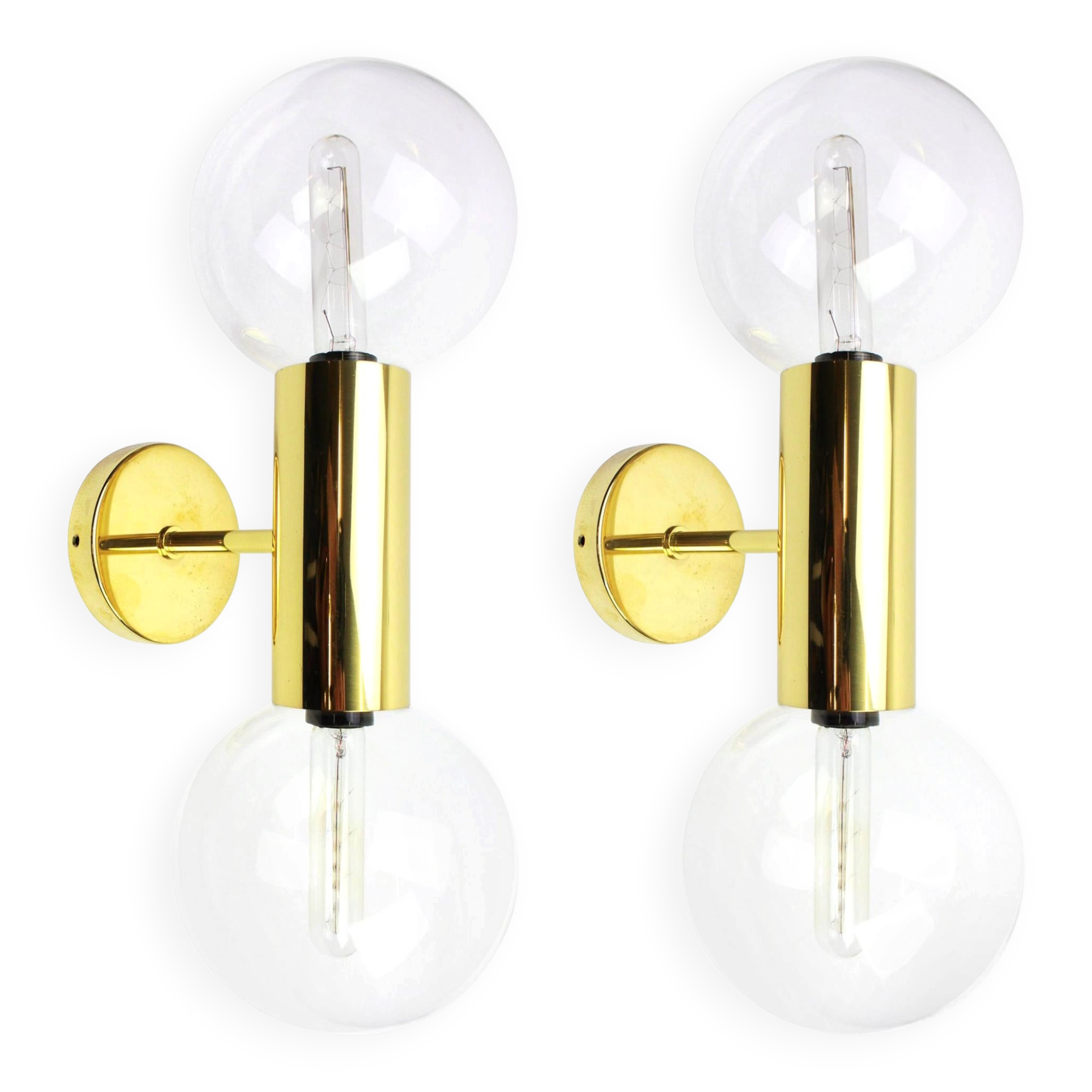 Pair of Sputnik wall sconces in brass, design by Motoko Ishii for Staff, Germany, 1970s.