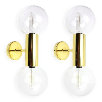 Pair of Sputnik wall sconces in brass, design by Motoko Ishii for Staff, Germany, 1970s.