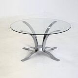 Table basse en verre du milieu du siècle avec cadre chromé