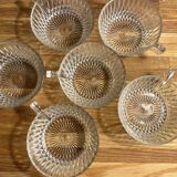 6 tasses à café en verre ciselé vintage en très bon état