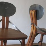 Brutalist 6 chairs and dining table in teak and patinated steel, 1960s