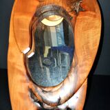 Vintage oval mirror in solid olive wood - Modernist design 1960-1970