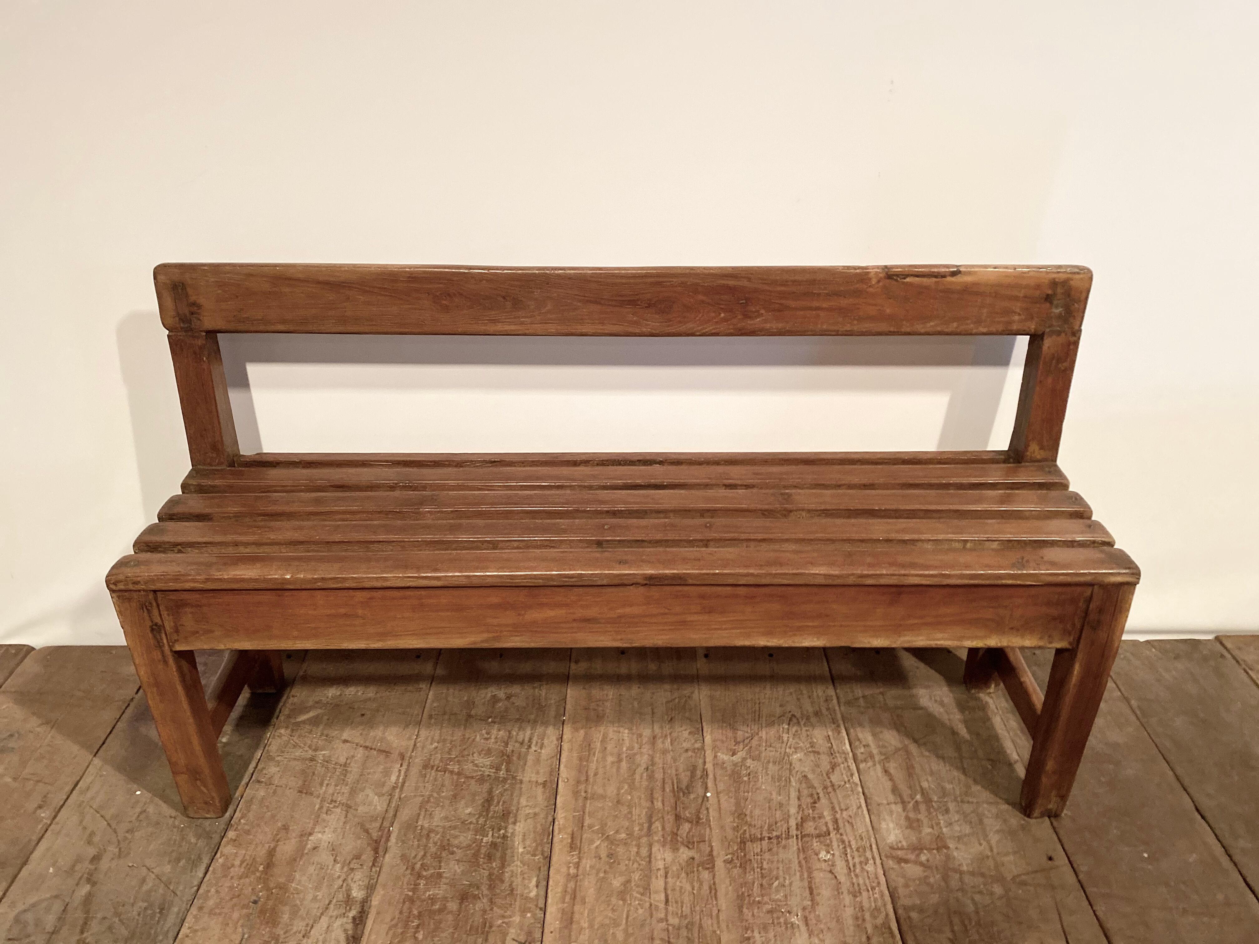 Schoolboys' bench with exotic wooden slats -XXeme