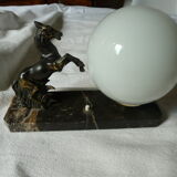 Old table lamp night light globe opaline marble horse rearing regulated