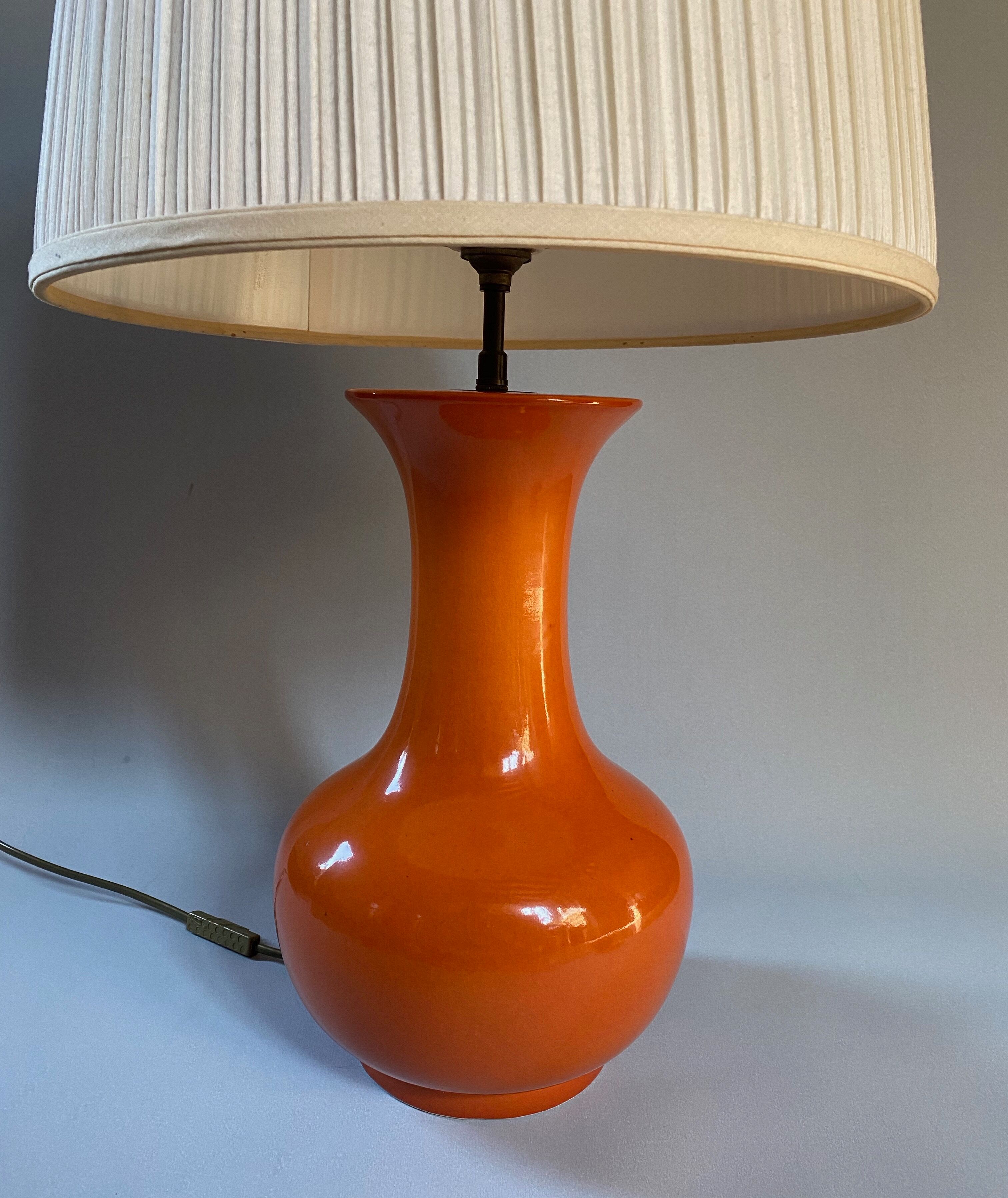 Orange ceramic lamp 1960 1970