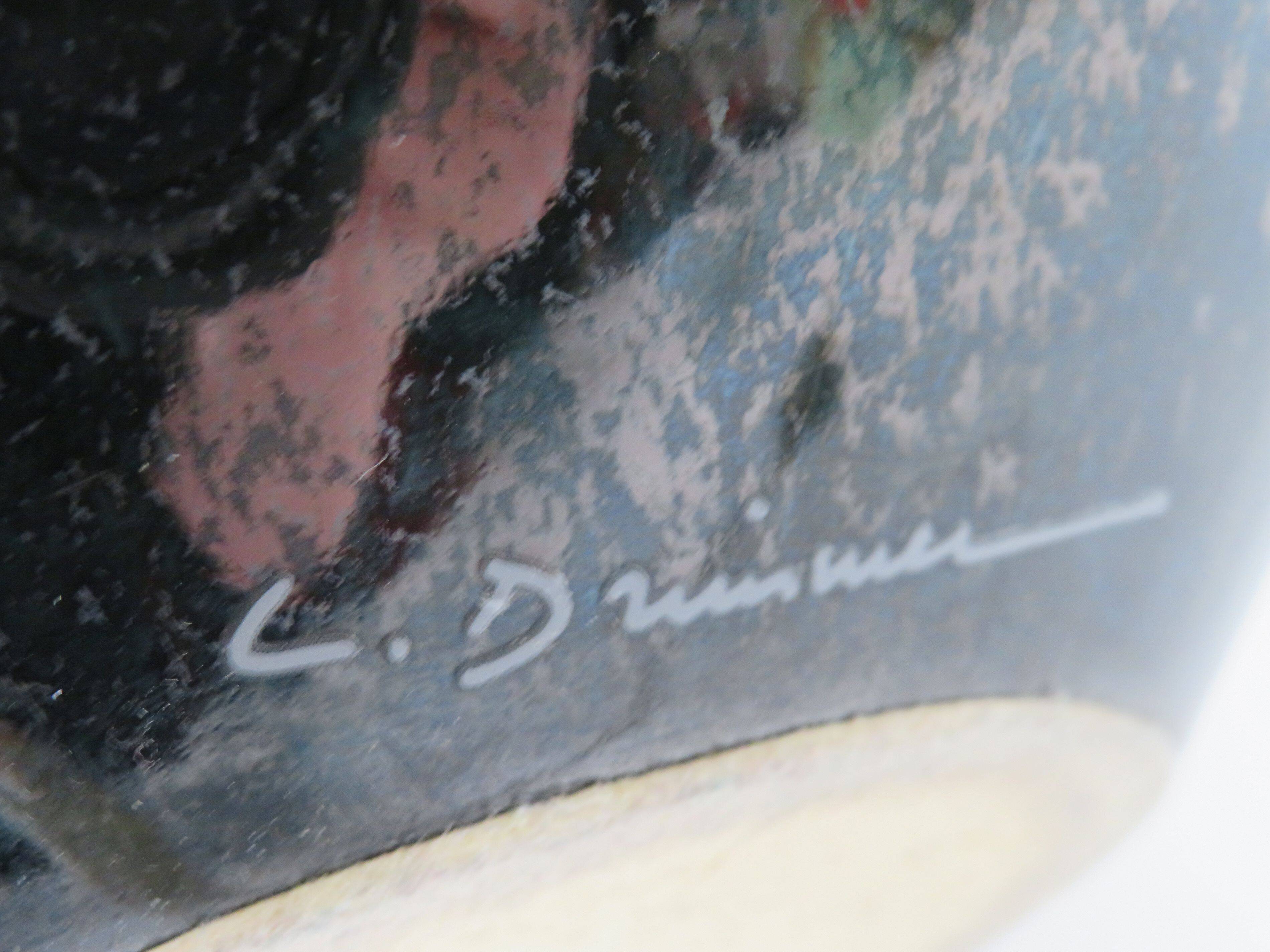 Vintage table lamp signed Louis Drimmer, glazed ceramic & lampshade