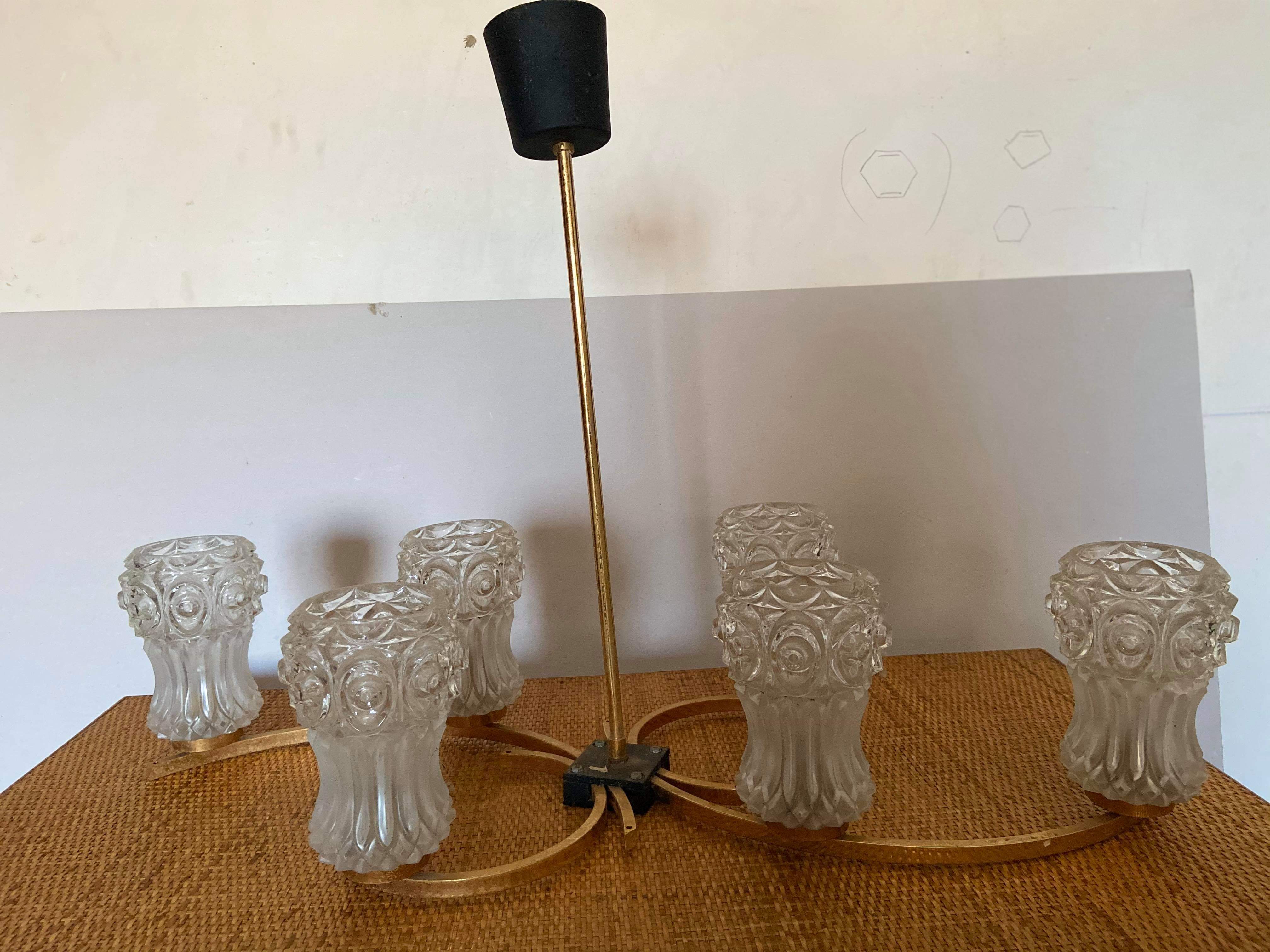 Vintage chandelier 50s-60s gold metal 6 branches