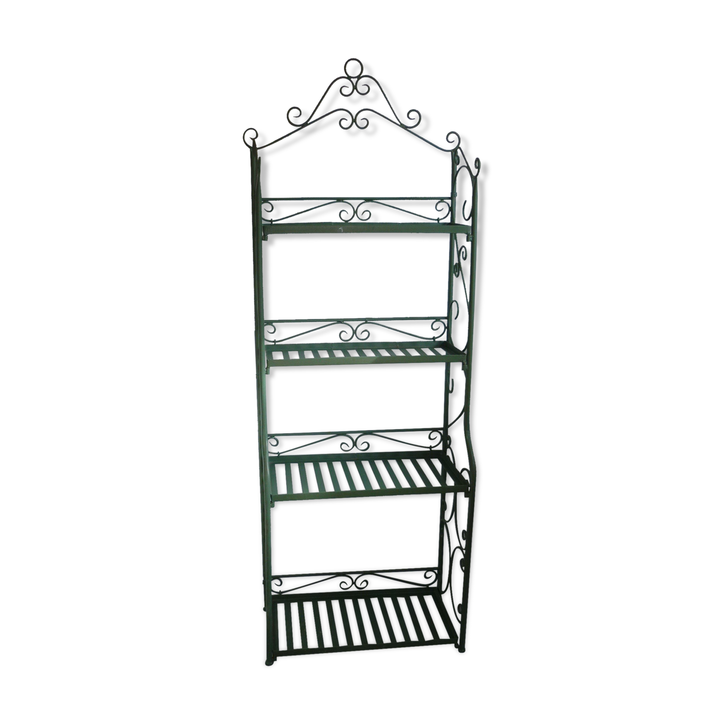 Folding green wrought iron shelf