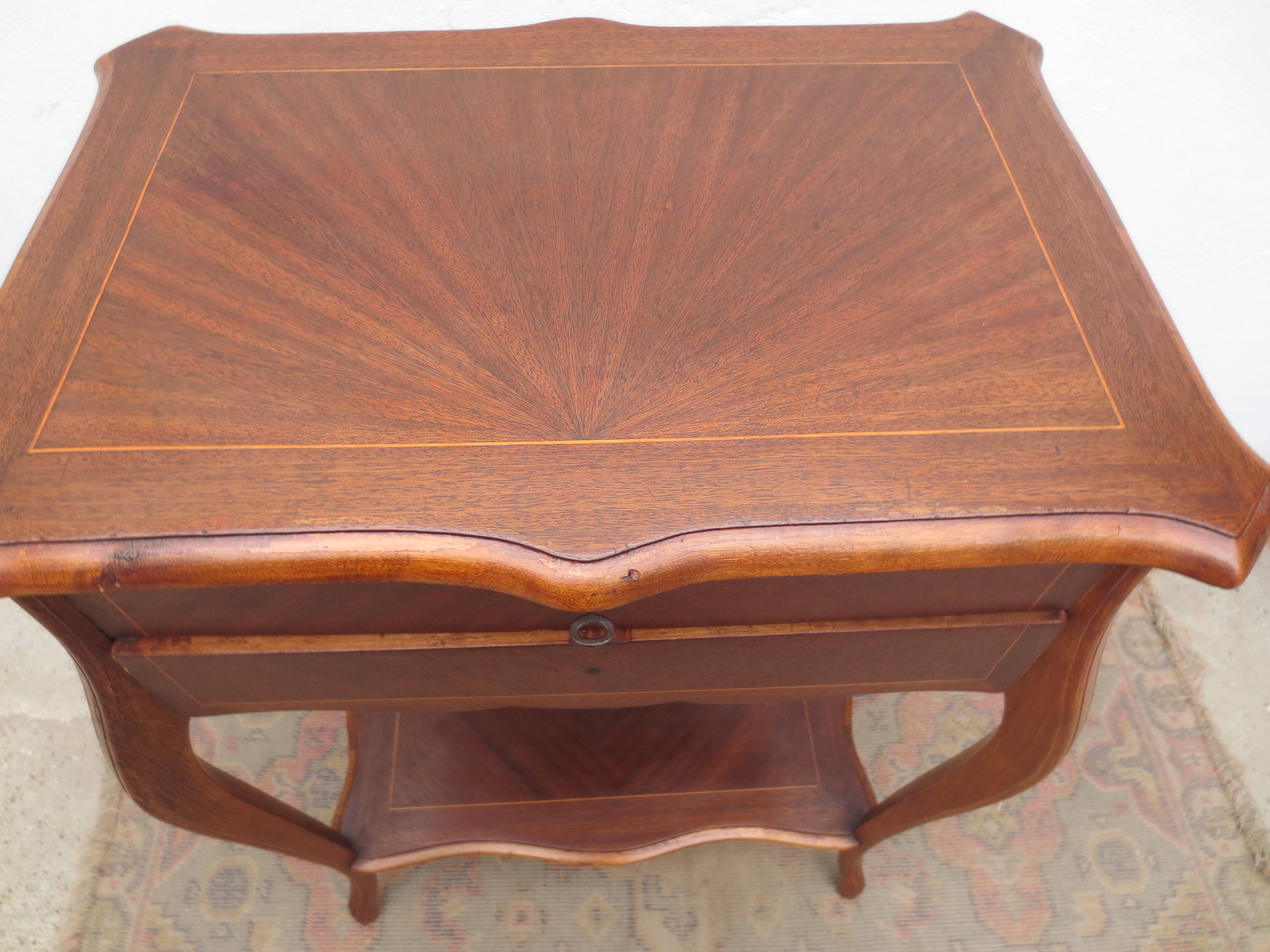 Former walnut marquetry sewing basket