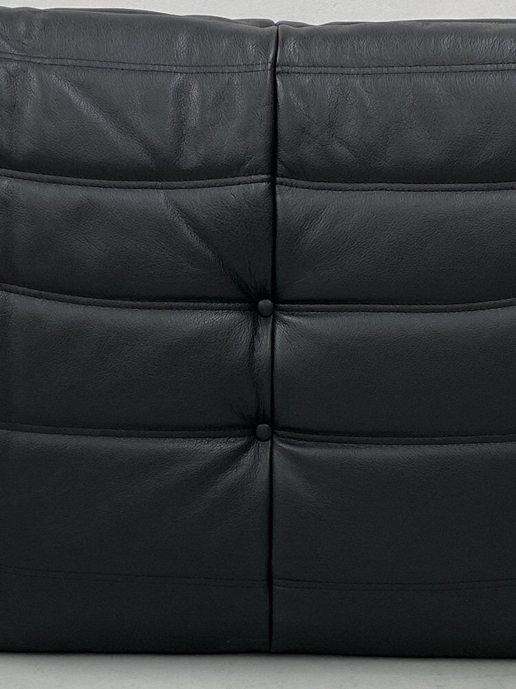 French Togo living room set in black leather by Michel Ducaroy for Ligne Roset, set of 3