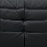 French Togo living room set in black leather by Michel Ducaroy for Ligne Roset, set of 3