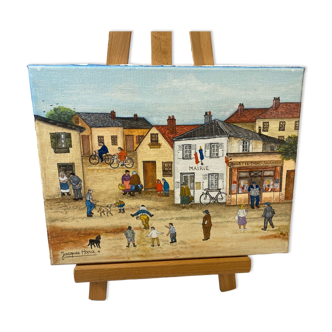 Oil on naïve canvas by Jacques Hara: A saute-mouton