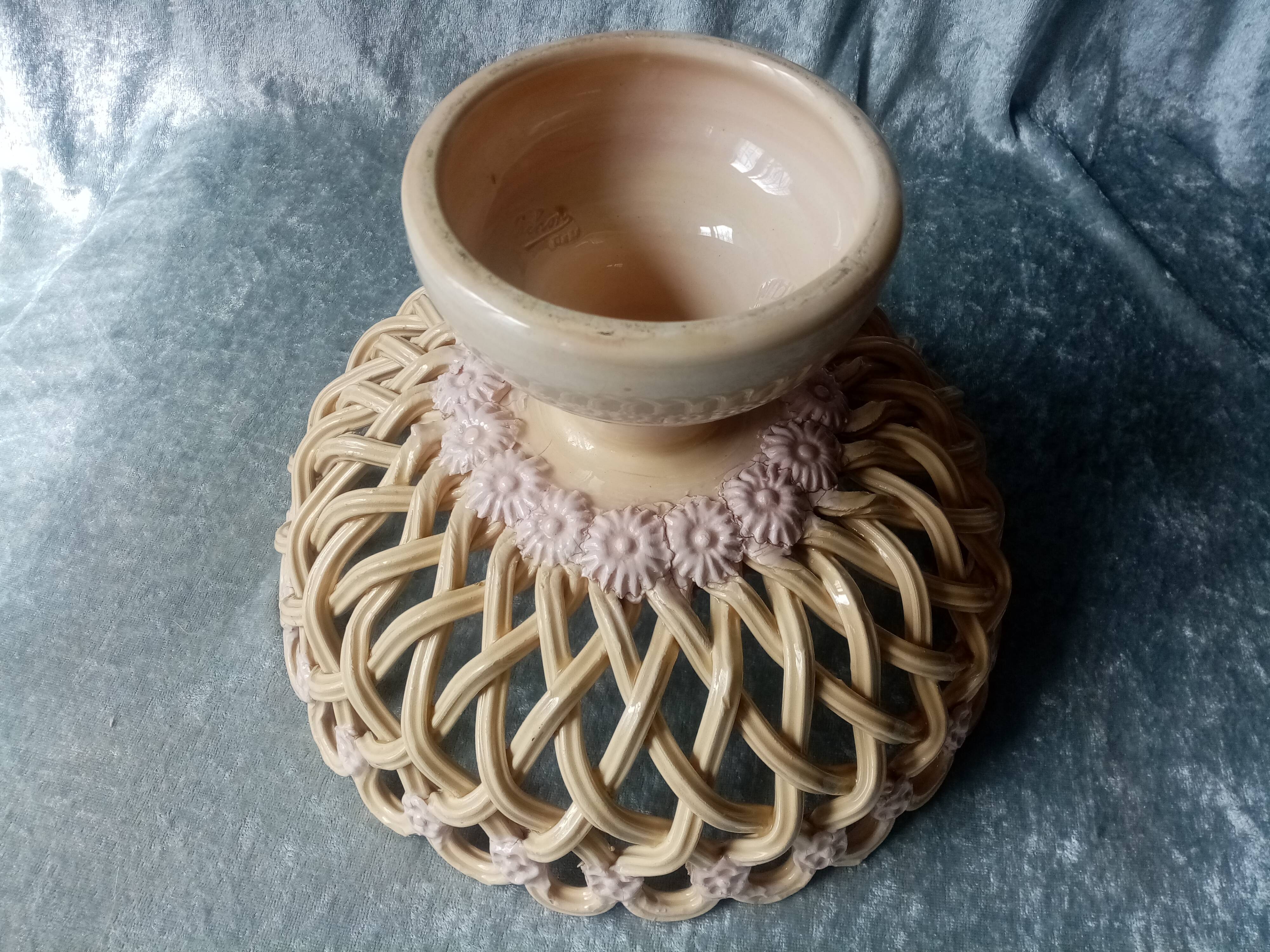 Old braided faience fruit cup signed pichon uzes