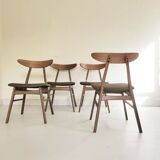 Set of 4 scandinavian chairs wood and fabric