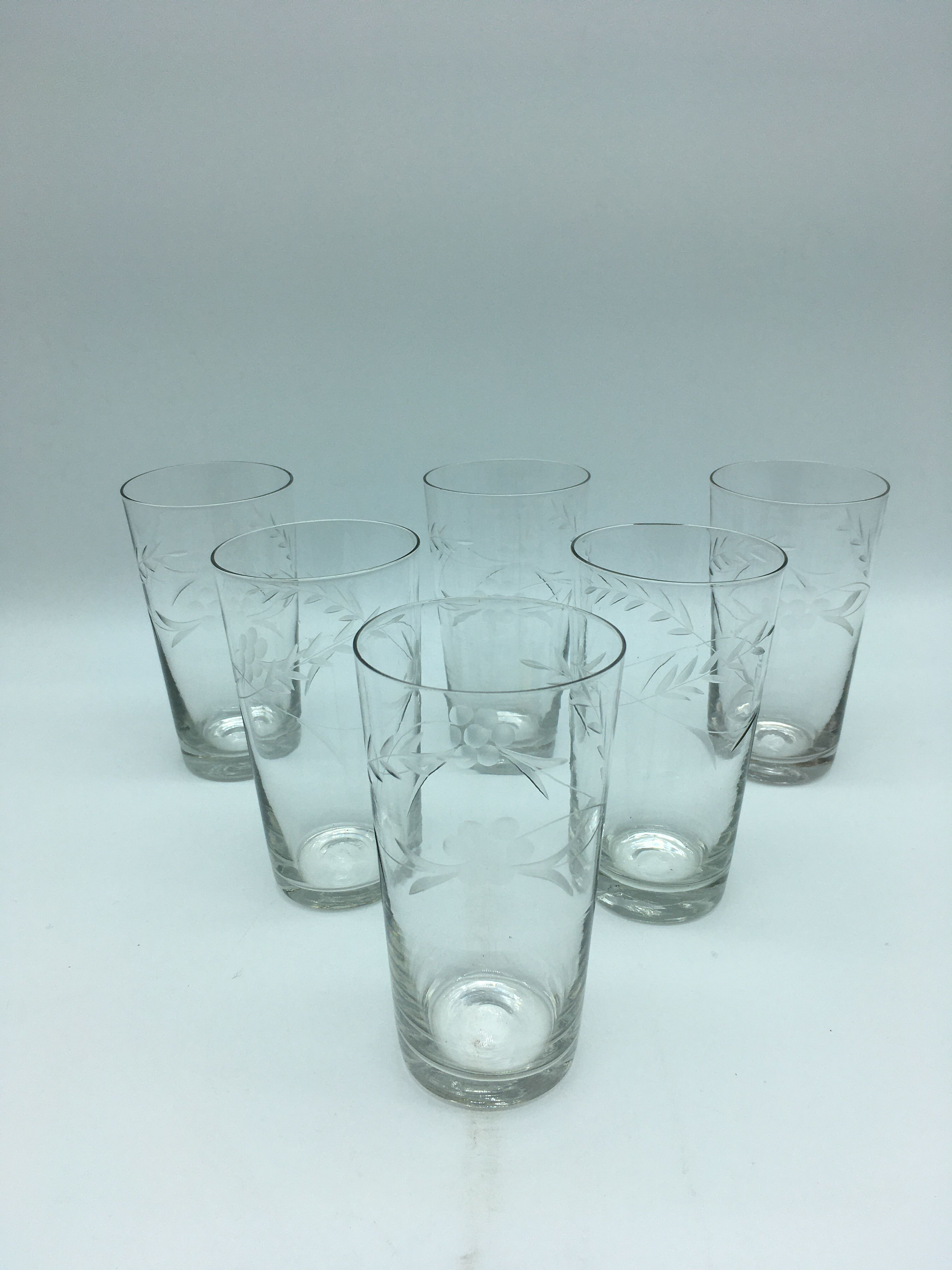 6 glasses to orangeade engraved decoration bunch of grapes.