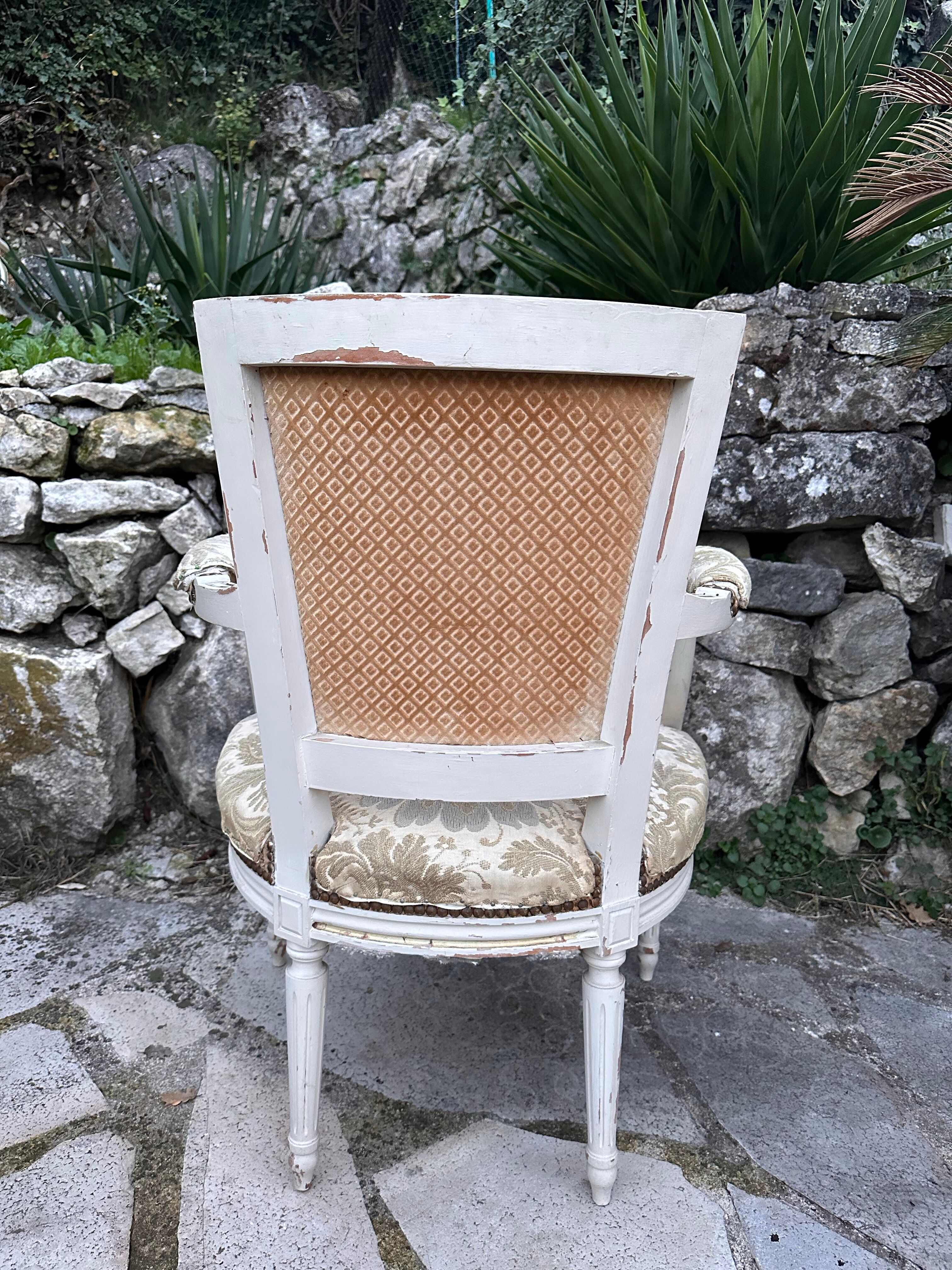 Louis XVI style armchair lacquered white