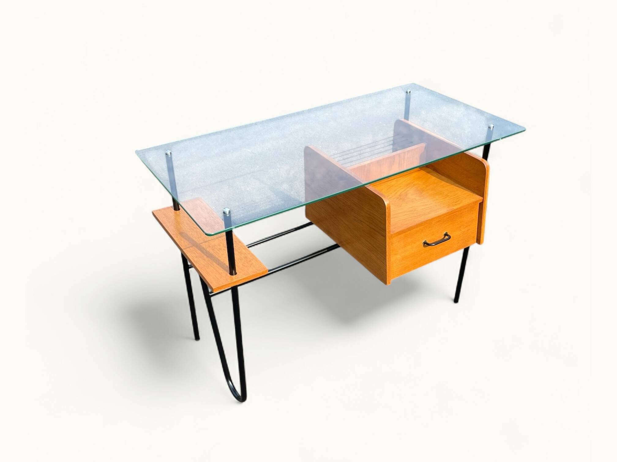 Modernist office – Azzano Frères – designed by Jacques Hitier – Oak, glass and felt