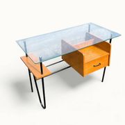 Bureau moderniste – Azzano Frères – dlg Jacques Hitier – Chêne, verre et fe