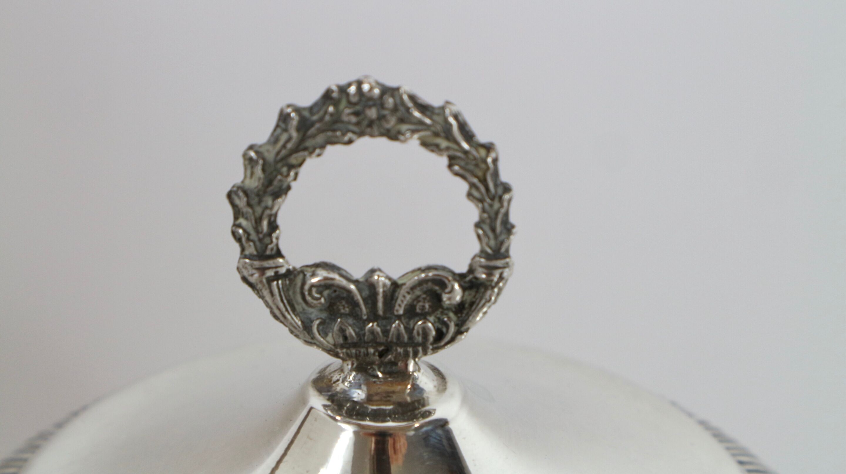 Silver sugar bowl with paw feet and ornate handles
