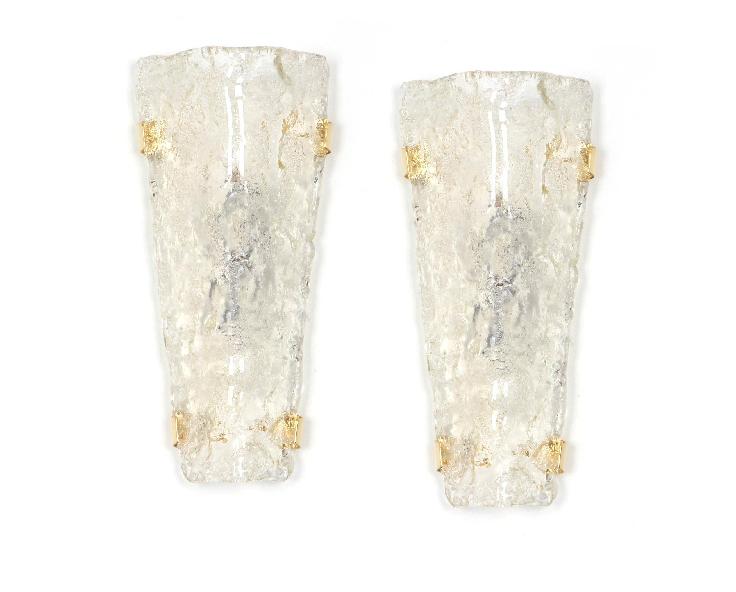 Set of 3 large angular wall sconces in Murano glass by Hillebrand, Germany, 1960s.