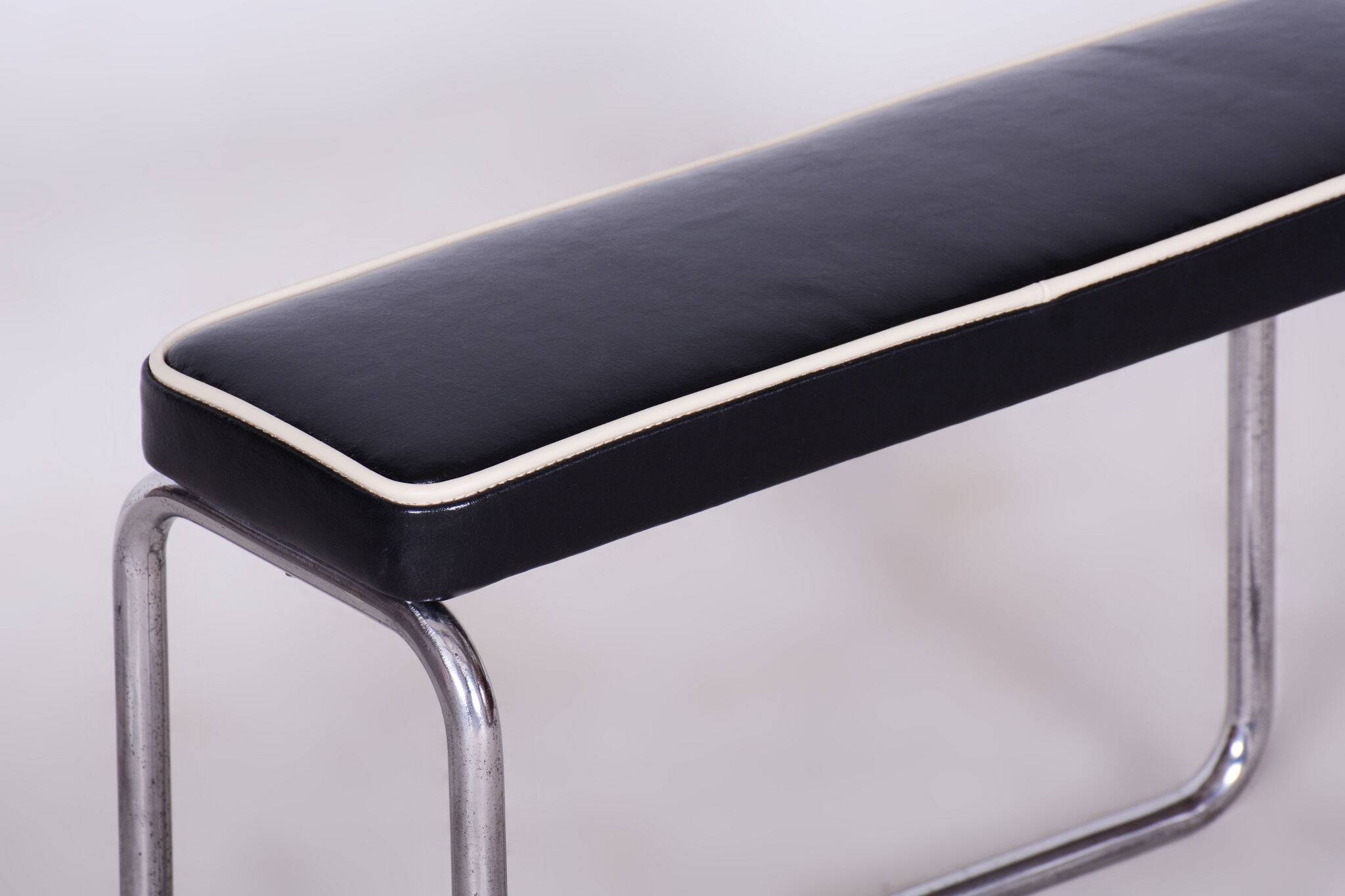 Restored Bauhaus Stool, High Quality Italian Leather, Chrome, Czechia, 1930s