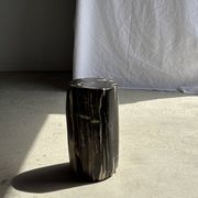 Black petrified wood side table with white and beige stripes H40 D23 - 3